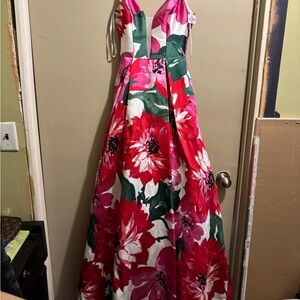 Floral Prom Dress with Pink, Red, and Green design. Sz 0.